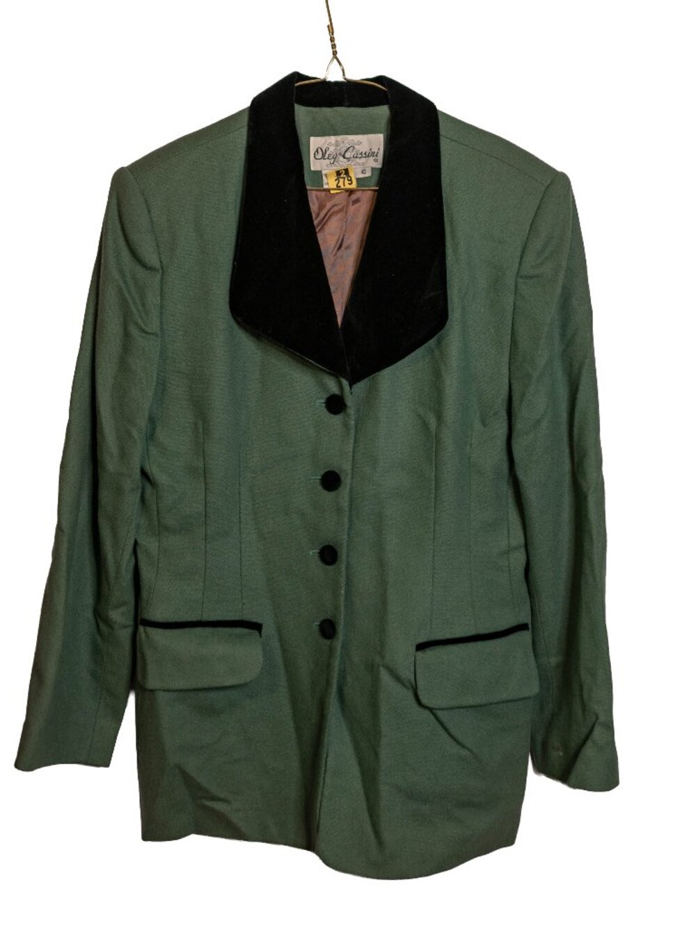 Vintage Oleg Cassini Green Tweed Velvet Blazer Jacket - Size 10